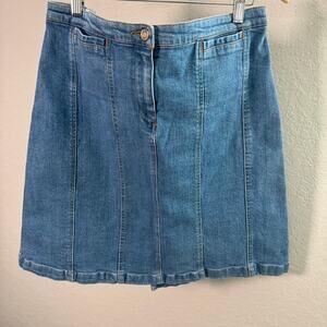 Women's‎ Jones Sport Paneled Denim Blue Jean Button Zip Front Mini Skirt Sz 12